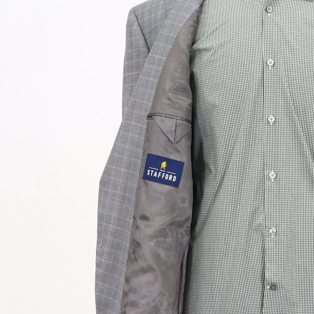 Stafford 48R Gray Check 2-Button Sport Coat Blazer Jacket T226